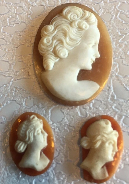 Lot De 3 Camées Anciens Pour Bijoux - Pour Broche Ou Pendentif - Vintage - Occasion