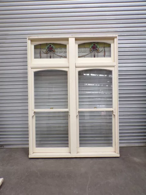 Edwardian Double Hung Window with 2 Leadlight Highlight Panes, 1b