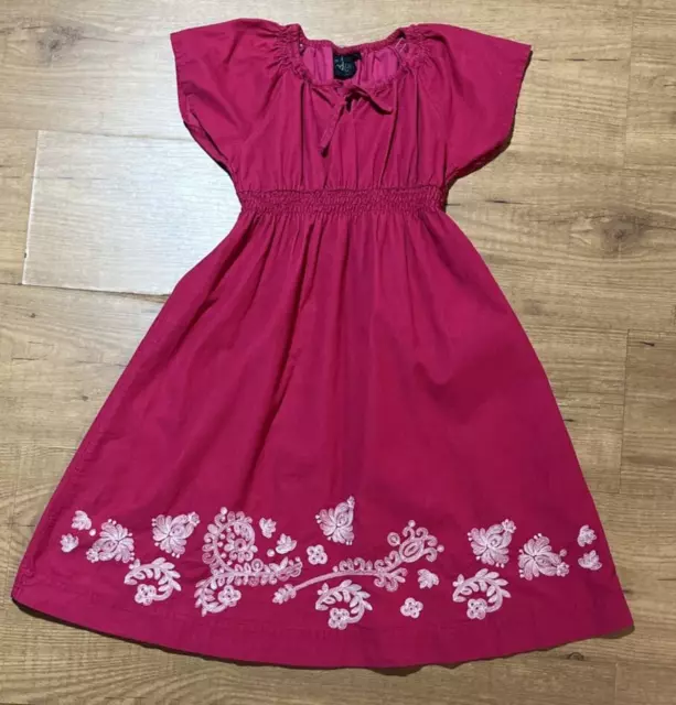 Mini Boden Corduroy Hot Pink Dress Short Sleeve Girls 7-8 White Lace Appliqué