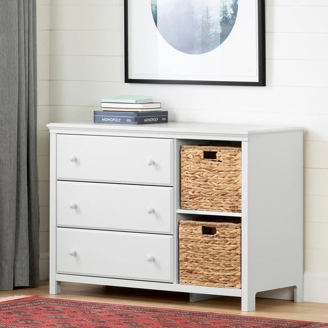 Cotton Candy 3-Drawer Dresser with Baskets, Pure White