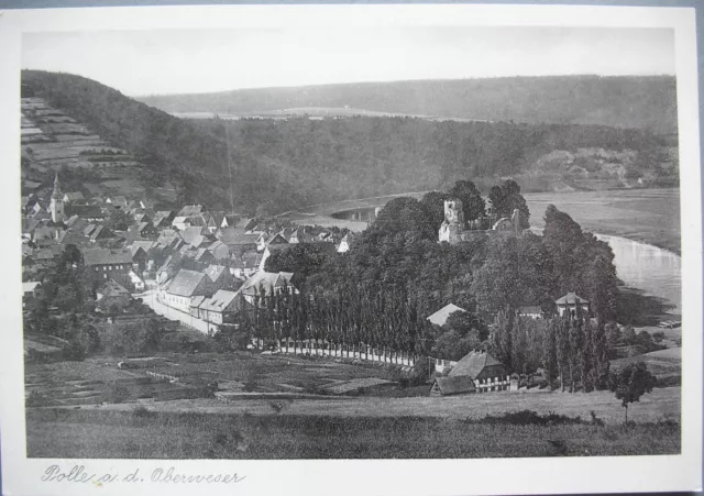 alte Postkarte aus POLLE an der Oberweser Ortsansicht Restaur. Zur Burg um 1948