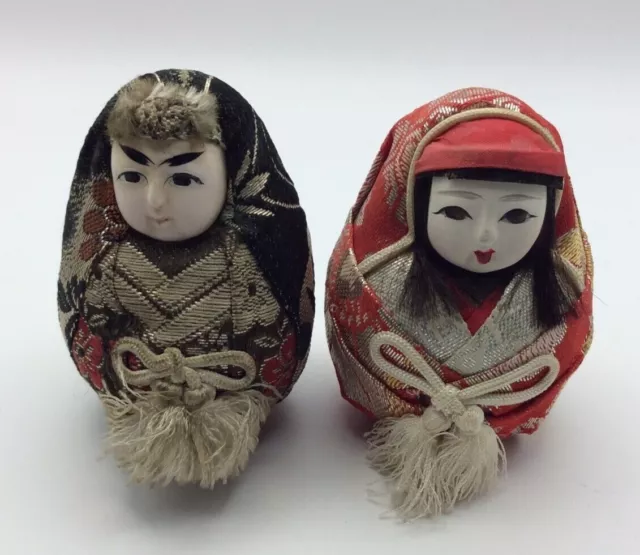 Japanese Gofun wedding dolls x 2 - Bride and Groom - 7cms