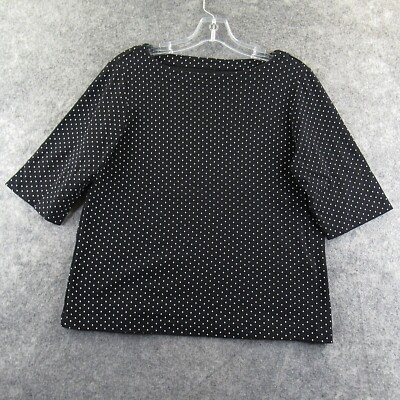 Christopher & Banks Womens Top Medium Black Short Sleeve Polka Dot Knit Cotton