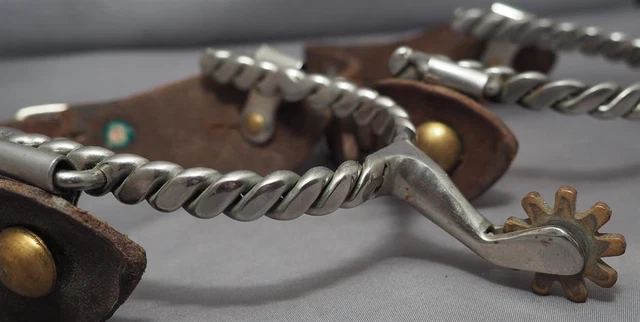 Nice  Pair Rope/Wire Twist Silver Colored Western Spurs