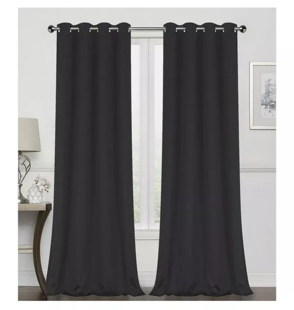 ⚡️Goodgram Hotel Thermal Grommet 100% Blackout Curtains Monterrey Black (2 Pack)