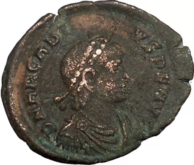 ARCADIUS with labarum & globe Ancient Roman Coin Chi-Rho Christ monogram i35628