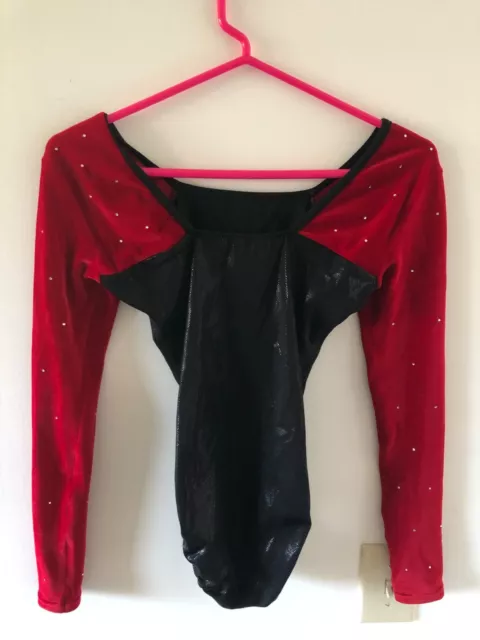 GK ELITE gymnastics Leotard DREAMLIGHT Sequin Bling Red Velour Shimmer Black AXS
