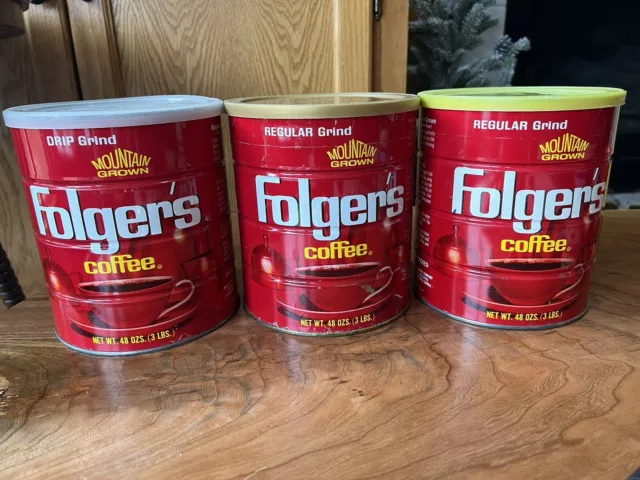 SET OF 3 48oz VINTAGE FOLGERS COFFEE TINS With Lids