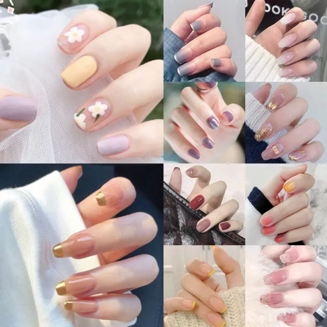 French Line Tip Short Square Press On Nails False Fake 24Pcs Nail Set Glue 《