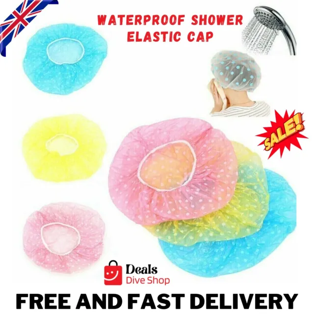 Waterproof Shower Elastic Cap Hat Bath Head Hair Cover Salon Shower Cap UK 1/3PC