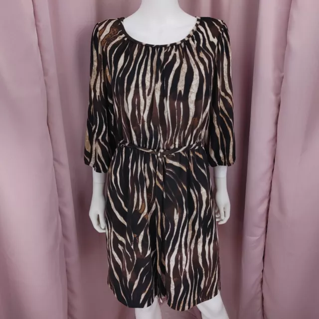 Valerie Bertinelli Women's Animal Print Boat Neck Belted A-Line Dress 14 NWT