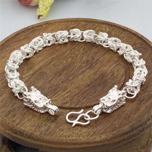 New Fashion Silver Plated Dragon Design Bracelet Bangle Chain Men BraceletGiX_tu
