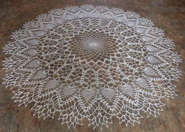 Stunning Real Handmade Crochet Tablecloth, 64", SNOW-WHITE, Cotton 100% 2