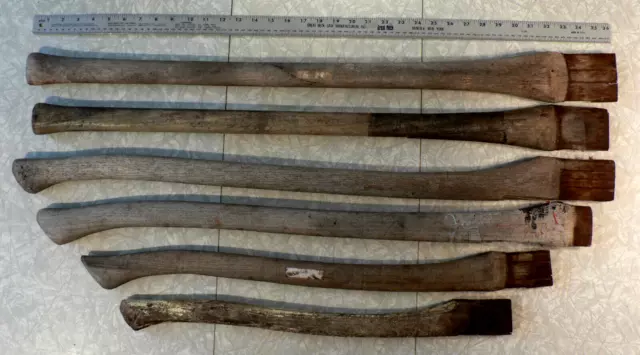 Lot of 6 Vintage Hickory Axe Handles 22 in. to 36 in. Single & Double Bit Handle