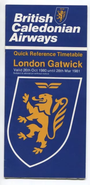 British Caledonian Quick Reference Gatwick Timetable Winter 1980/81 Bcal