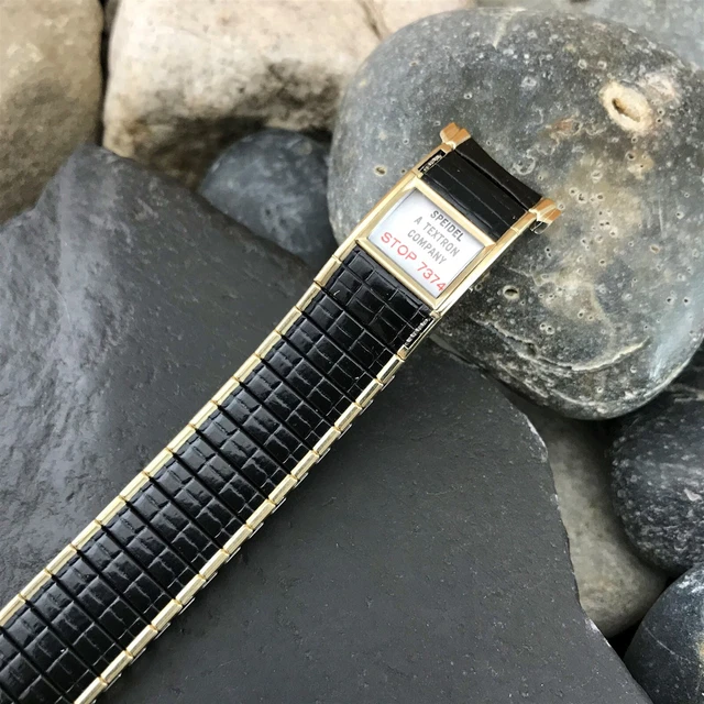 Speidel USA Romunda Perpetual Calendar Black & Gold 1970s Vintage Watch Band