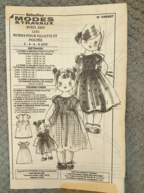 Patron De Couture Modes Et Travaux - Robe Pour Fille 4, 6, 8 Ans - Mars 1994 - Non Découpé