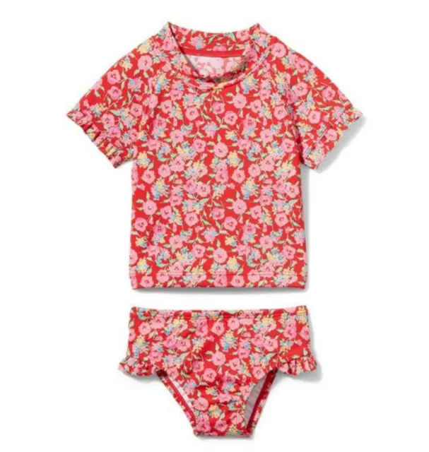 Janie And Jack L125922 Girl's Cherry Red Ditsy Floral Rash Guard Set Size Small