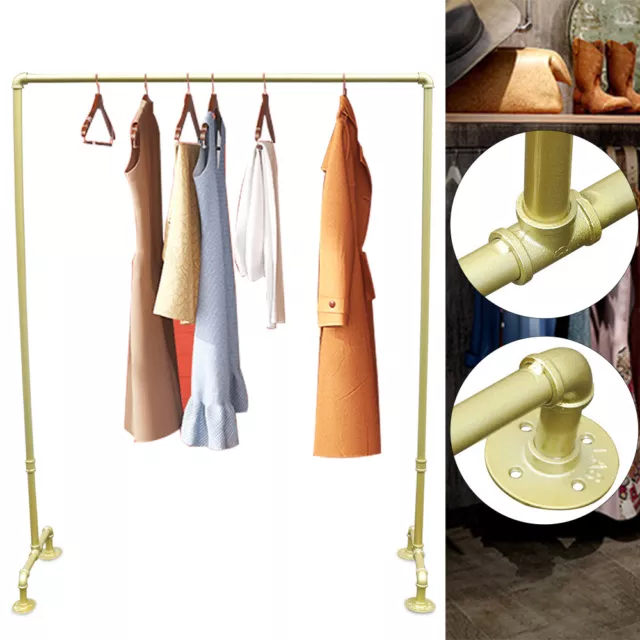 Tubo industrial de hierro dorado prenda estante de ropa exhibición de piso soporte colgador de tela