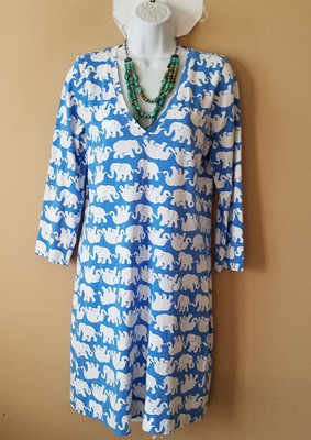 LILLY PULITZER Size M Blue Elephant Christie T-Shirt Pima Cotton Dress