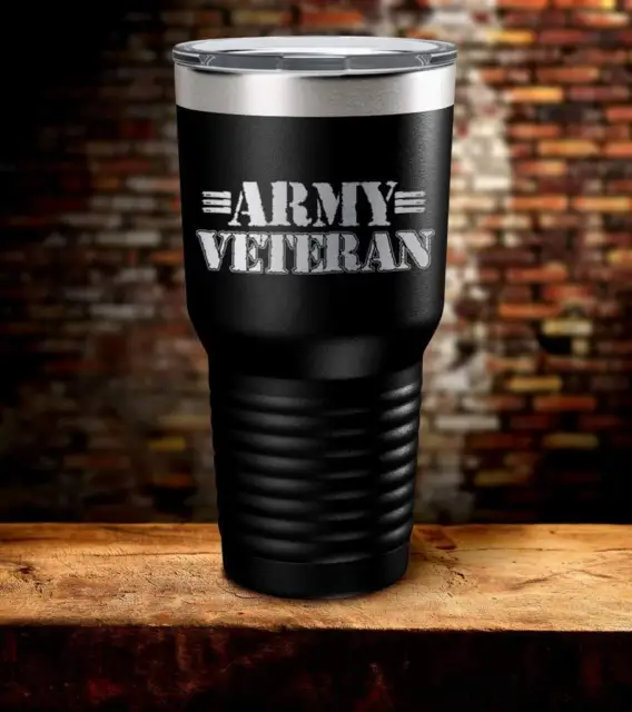 Army Veteran Patriotic Laser Engraved Stainless Steel Tumbler Travel Mug Cup