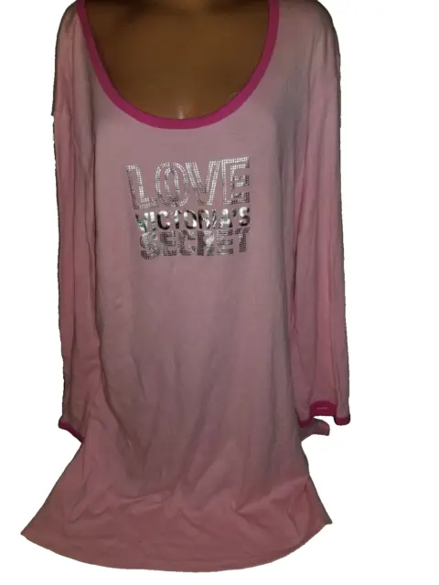 Victorias Secret Pink Long Sleeve Cotton  Sleep Shirt sz Large