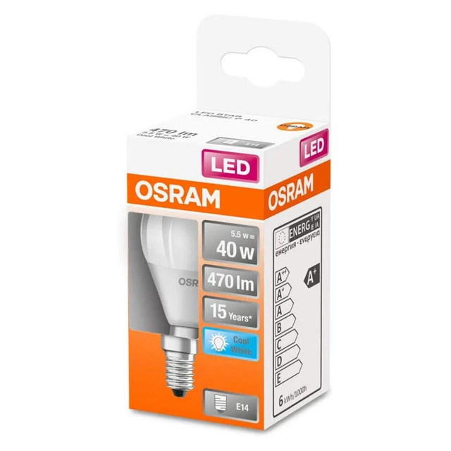 Osram LED Leuchtmittel Tropfen 5,5W = 40W E14 matt 470lm 840 Kaltweiß 4000K