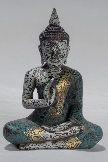 Antique Khmer Style SE Asia Seated Wood Teaching Buddha Statue - 21cm/8"