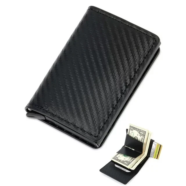 Slim RFID Blocking Men's Wallet - Leather & Carbon Fiber, ID/Credit Card Holder