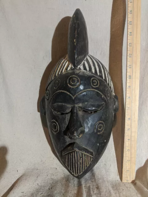 Mask with Colorant Stripes — Great Carved Features — Authentic African Wood Art