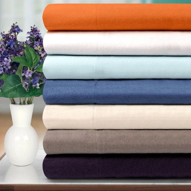 2 Piece 100% Cotton Flannel Pillow Cases Traditional Solid Pillowcase Set