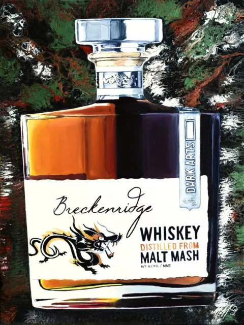 🔵  Dragon's Elixir / Colorado Whiskey Original Handmade Painting Bourbon Art