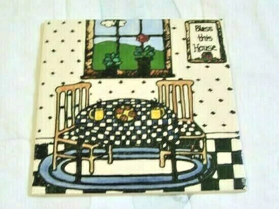 H & R JOHNSON TILE England Ceramic Tile 6" x 6" "BLESS THIS HOUSE" HALLMARKED