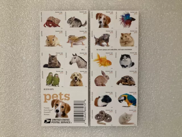 BOOKLET of 20 USPS Pets Companion Animals Self-Adhesive Forever Stamp SHEET PANE