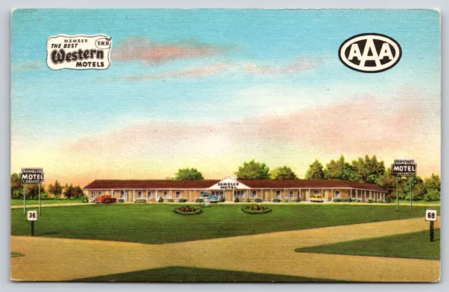 Roadside~Rambler Motel~Best Western~AAA~Cameron MO~Vintage Linen Postcard