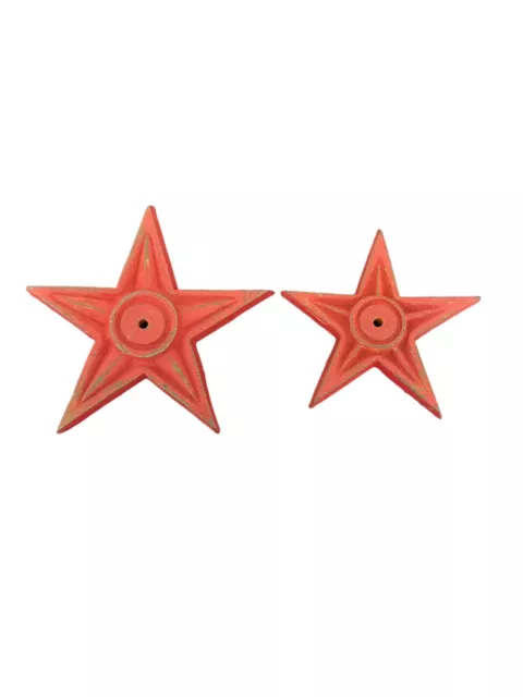 Two (2) Red Anchor Plates Cast Iron Stars  6” & 4” Distressed Metal Antiqued