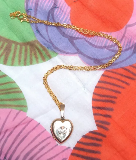 Vintage 1920s Birds & Hearts Locket Neckalce. Rolled Gold. Gift Wrapped.