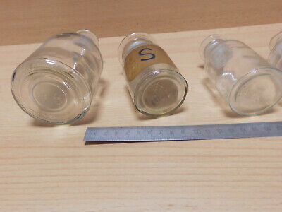 8 ältere Steilbrustflaschen/ Apothekerflaschen Klarglas von 10ml-250ml, gebr. 7