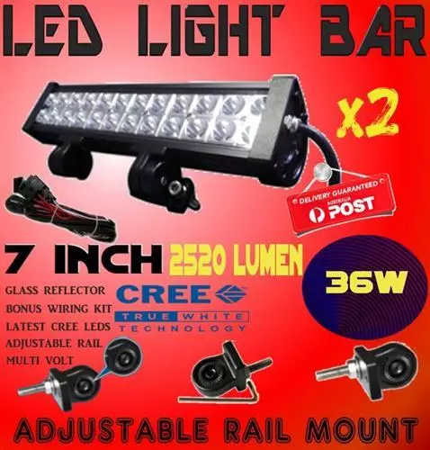 2X 7 Inch 36W Cree Led Light Bar Flood 9-32V Offroad Work 4Wd 7" Harness Reverse