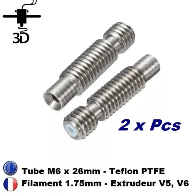 2 x Tube Gorge M6 x 26mm PTFE Heatbreak E3D V6 Direct Drive Imprimante 3D