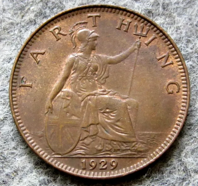 GREAT BRITAIN GEORGE V 1929 FARTHING SEATED BRITANNIA UNC km# 825