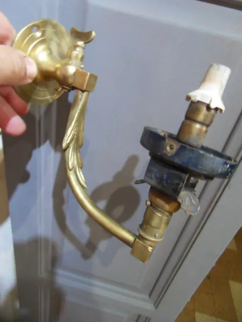 Ancienne lampe lamp applique vintage sconce a gaz art nouveau bronze tole email