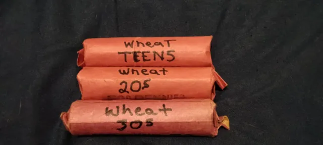 Wheat Penny Rolls. (3 Total) TEENS.TWENTIES.THIRTIES.