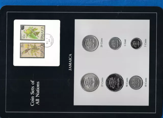Coin Sets of All Nations Jamaica w/card 1973-1984 UNC 25 cents 1975FM(M)