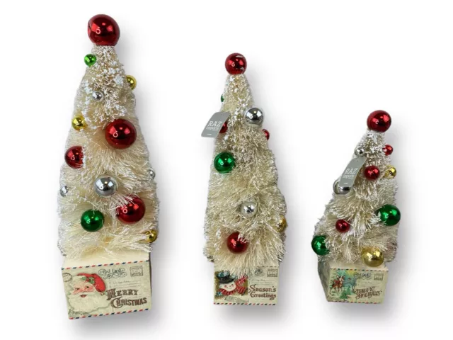 Raz Charming Holiday Bottle Brush Trees With Ornaments Set of 3 Light Up