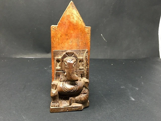 Ancient Rare Wooden Hand Carved Temple Hindu Deity Lord Ganesha Figure Statue