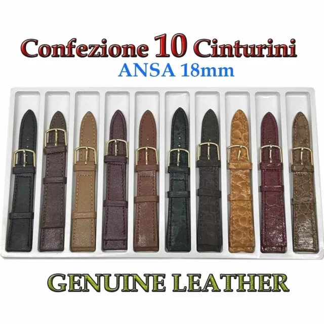 Cinturini Orologi in Pelle sintetica 10 pezzi vari colori assortiti ansa 18 mm