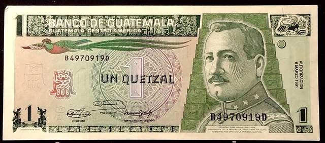 1991 Guatemala 1 Quetzal Banknote  Inv#B10093