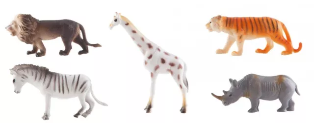 Zootiere-Spielset-Spielfiguren ca.10cm je 1 Löwe, Tiger, Nashorn, Giraffe, Zebra