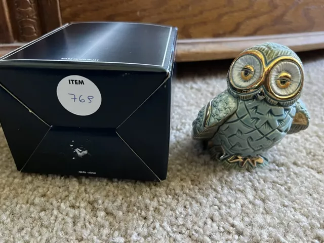 Artesania Rinconada Blue Gold Owl Anniversary 769 MIB